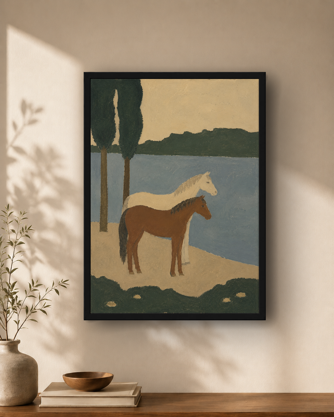 Horses by the lake