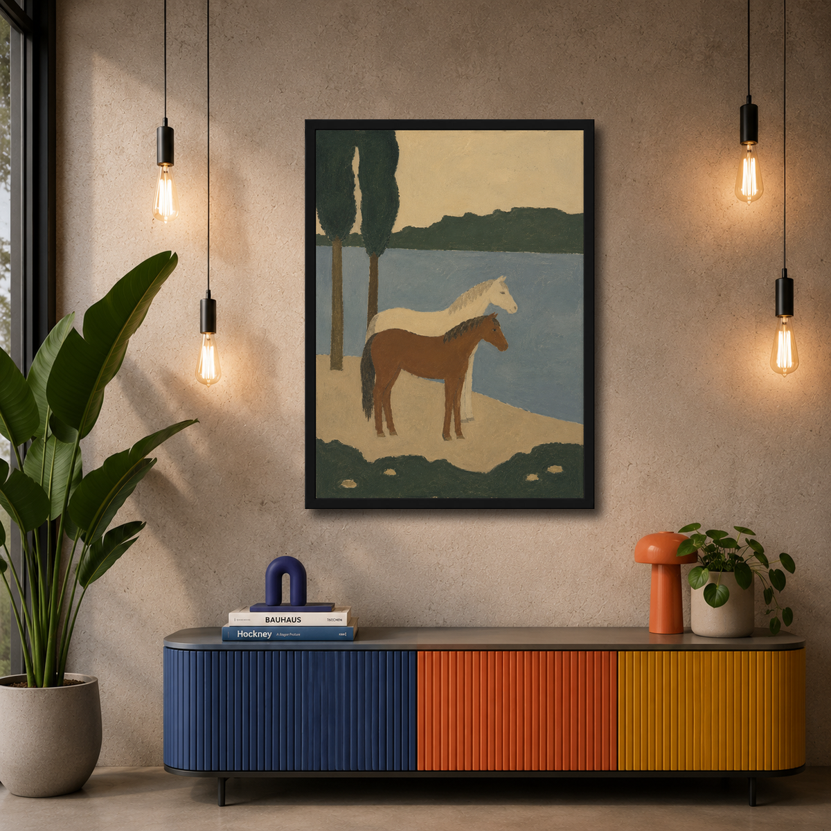 Horses by the lake