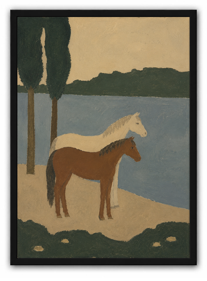 Horses by the lake